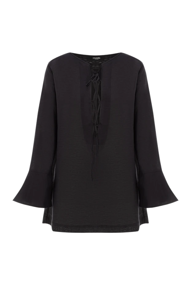 Женское черное платье из хлопка и шелка с расклешенными рукавами
- фото 1