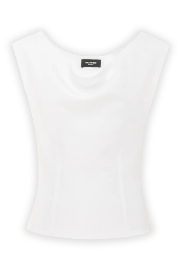 Белая блуза с драпированной горловиной и приталенным силуэтом - фото 1