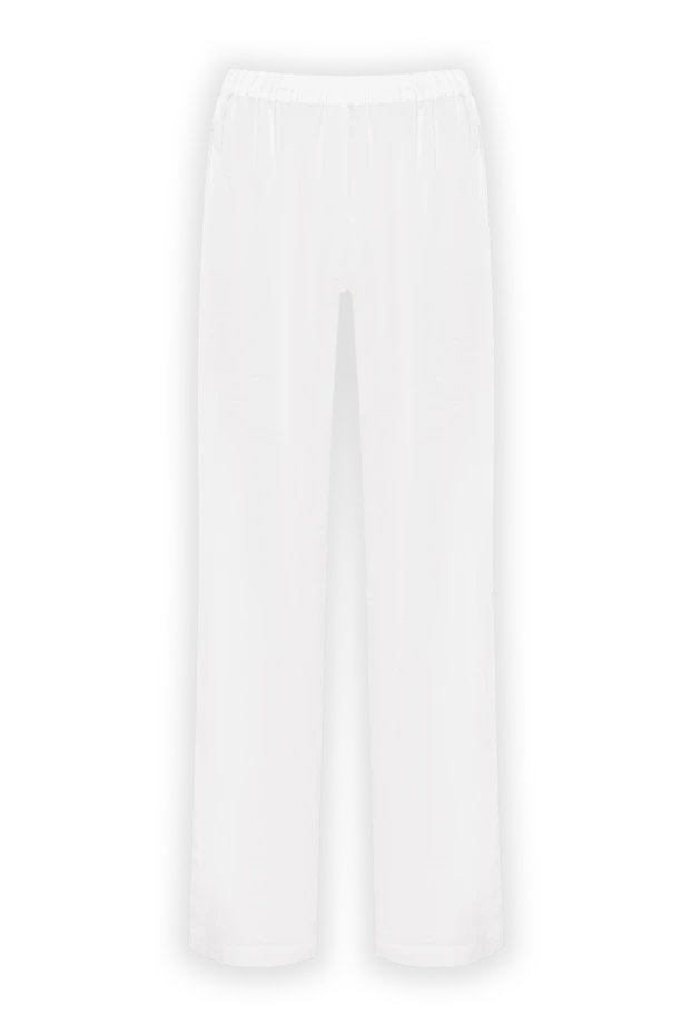 Брюки женские белые прямого кроя из хлопка и льна - фото 1