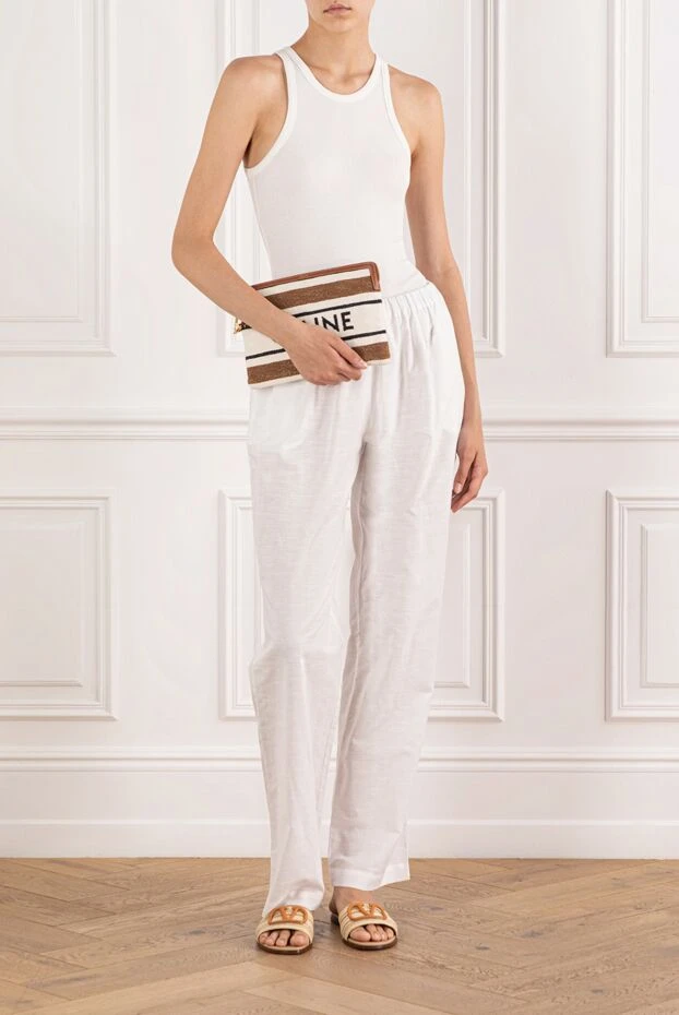 Alex Riviere брюки женские белые прямого кроя из хлопка и льна 190180 - фото 2