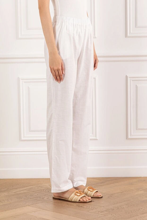 Alex Riviere брюки женские белые прямого кроя из хлопка и льна 190180 - фото 3