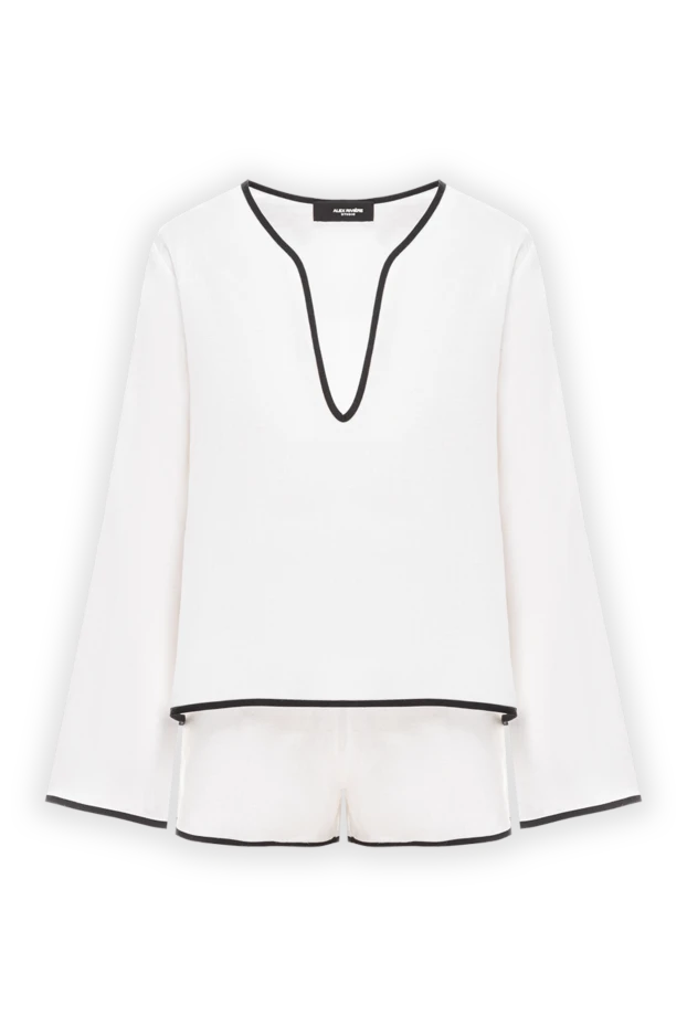 Льняной костюм женский топ и шорты белый с черной окантовкой - фото 1