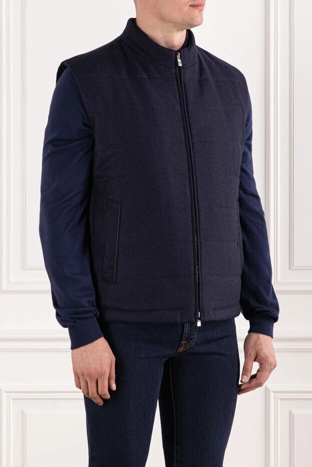 Tombolini жилет мужской утеплённый шерстяной глубокого синего цвета 190185 - фото 3