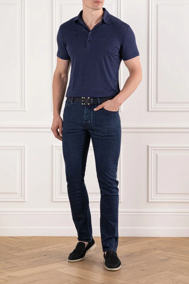 Jacob Cohen мужские хлопковые джинсы индиго с контрастной строчкой 190187 - фото 2
