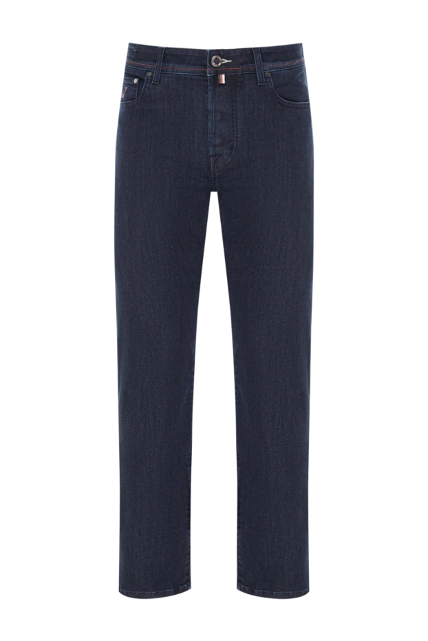 Ерлердің қара көк түсті, қызыл тігісі бар түзу джинсы - фото 1