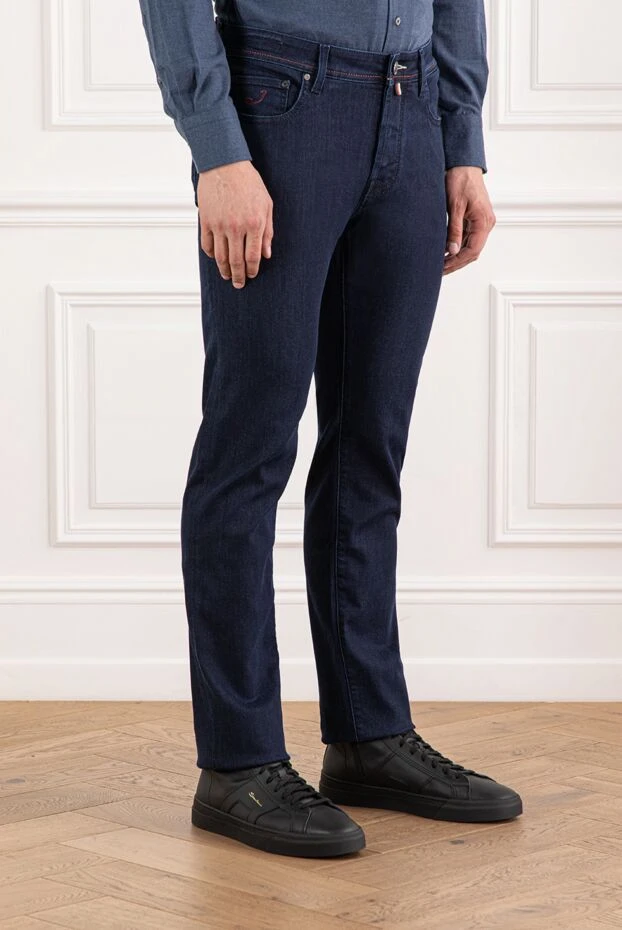 Jacob Cohen джинсы мужские тёмно-синие прямого кроя с красной строчкой 190194 - фото 3