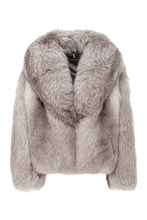 Ашық сұр түсті табиғи түлкі жүні кең жағасы бар - фото 1