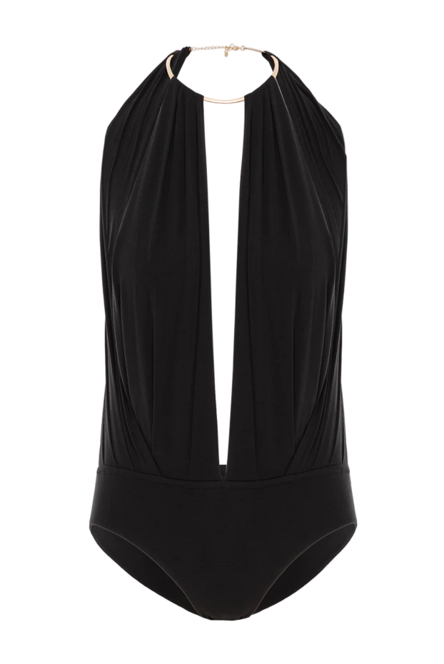 Black viscose bodysuit with draping and open back - photo 1