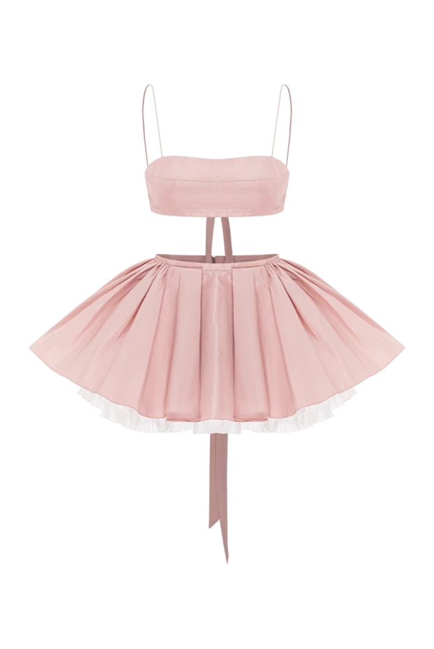 Розовый женский комплект топ с бретелями и пышная мини-юбка - фото 1