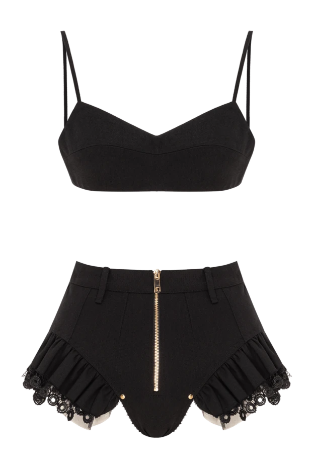 Әйелдерге арналған қара зығыр костюм үсті және шілтерлі шорт - фото 1