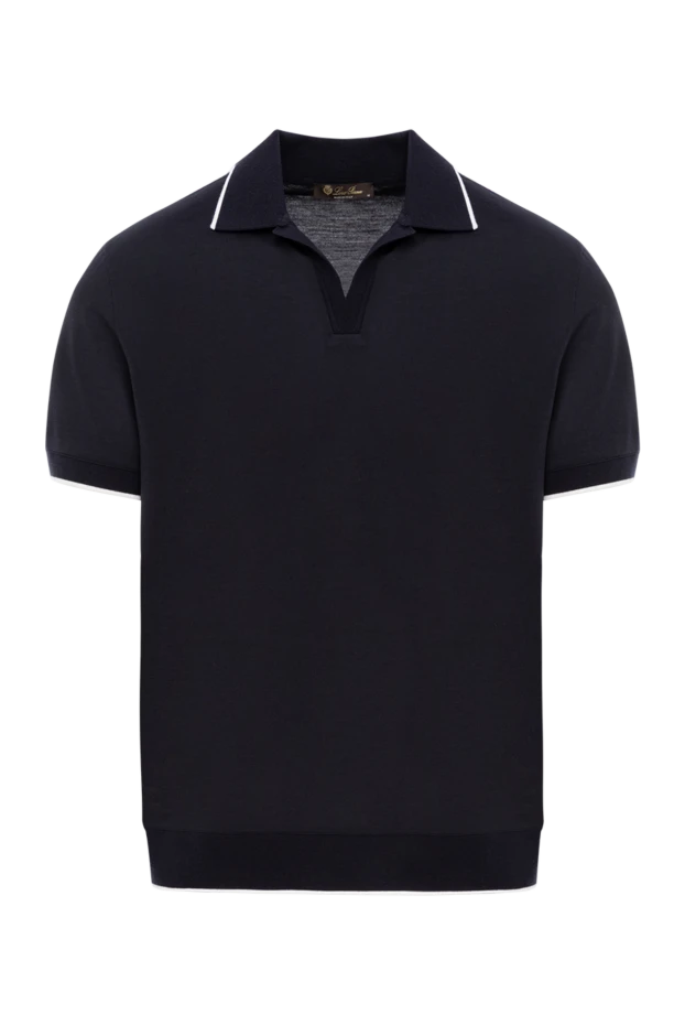 Loro Piana синяя рубашка-поло waitaki c воротником без пуговиц из мягкого шерстяного трикотажа 190220 - фото 1