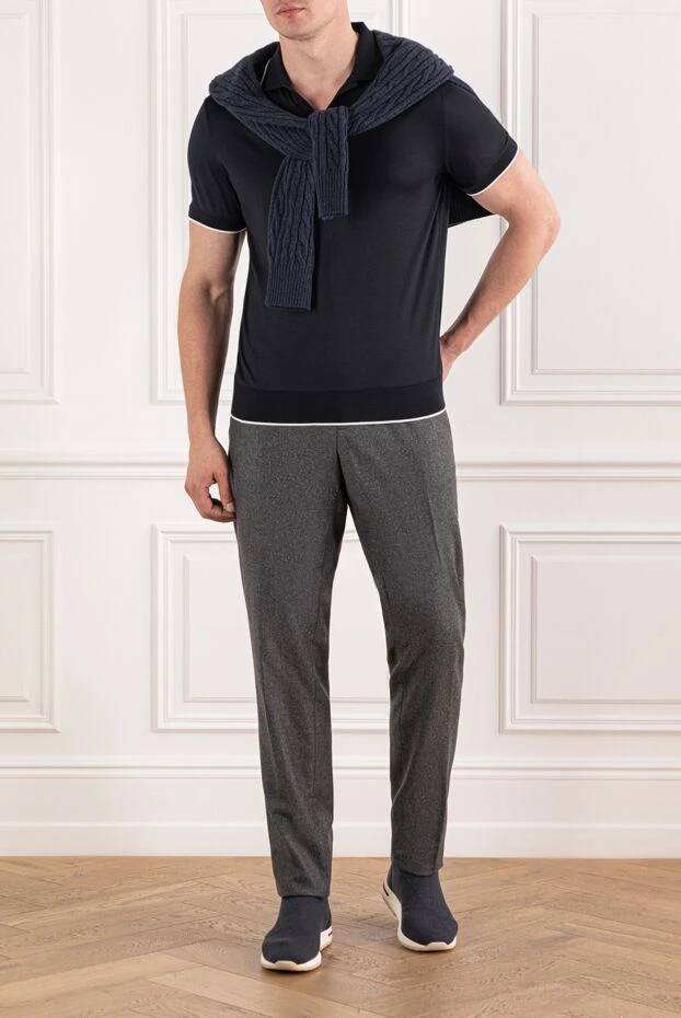 Loro Piana синяя рубашка-поло waitaki c воротником без пуговиц из мягкого шерстяного трикотажа 190220 - фото 2