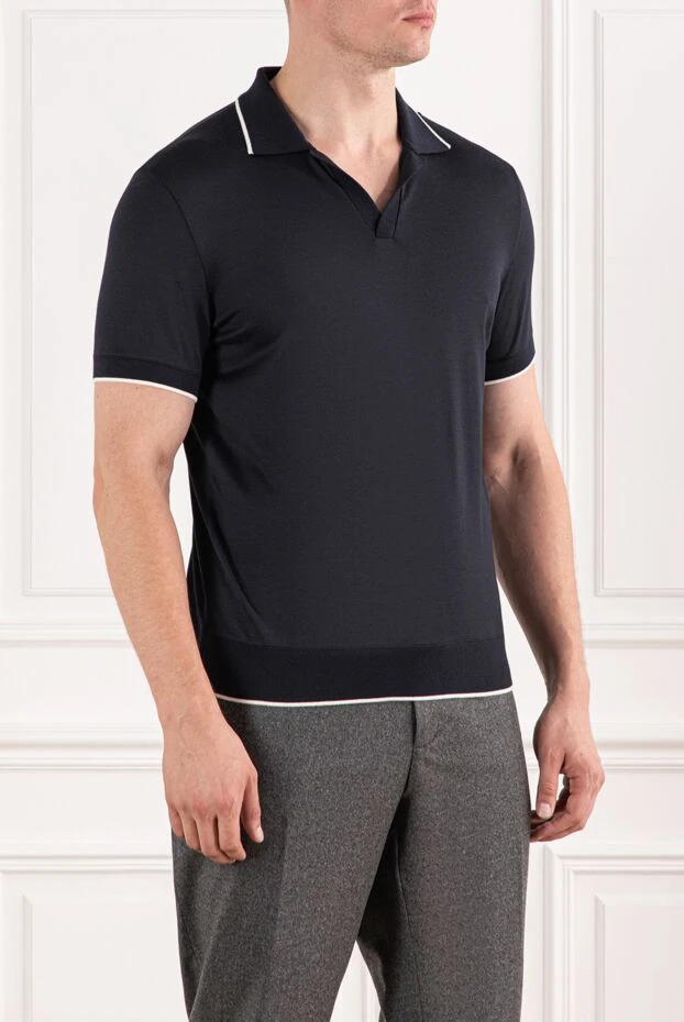 Loro Piana синяя рубашка-поло waitaki c воротником без пуговиц из мягкого шерстяного трикотажа 190220 - фото 3