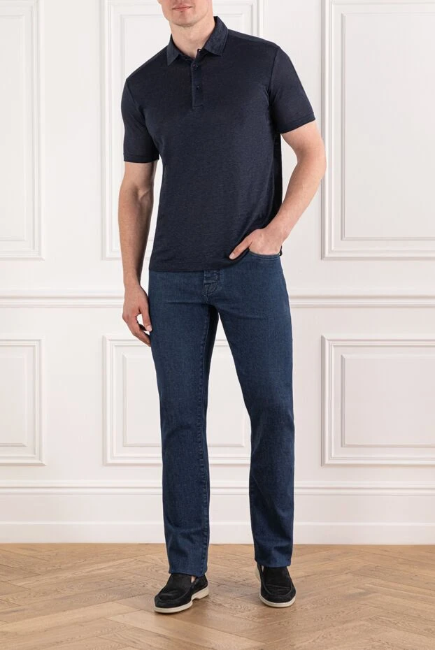 Loro Piana men's dark blue silk polo shirt with classic collar 190221 - photo 2