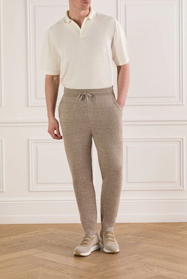 Loro Piana бежевые спортивные брюки из смеси льна и кашемира на кулиске 190224 - фото 2