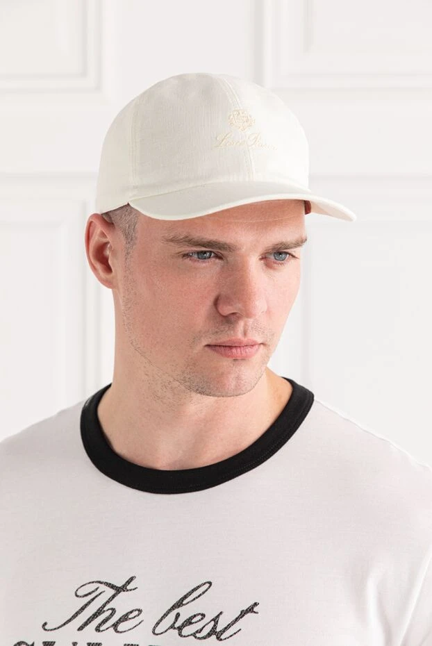 Loro Piana льняная белая бейсболка для мужчин с подкладкой в клетку 190228 - фото 3