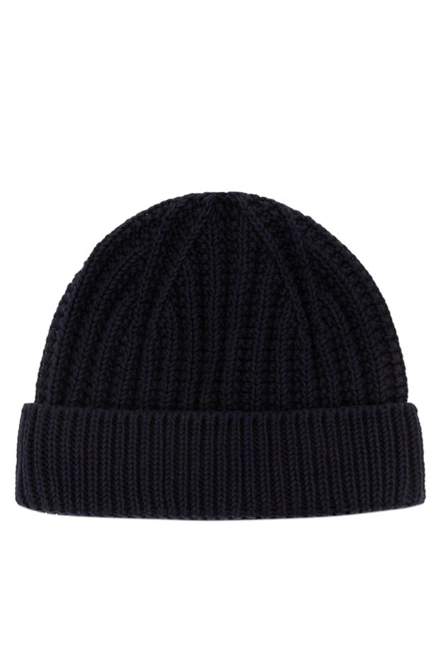 Мужская синяя шапка Moltrasio со сложенными полями и классическим ребристым узором. - фото 1
