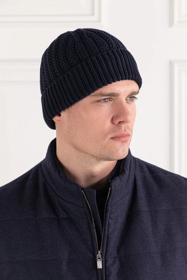 Loro Piana мужская синяя шапка moltrasio со сложенными полями и классическим ребристым узором. 190230 - фото 2