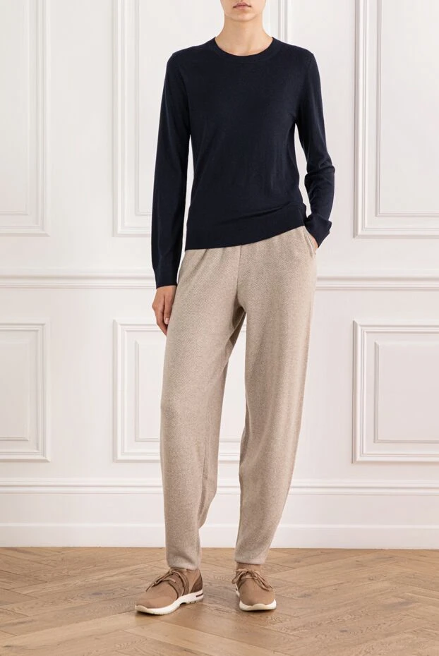 Синий джемпер Piuma с круглым вырезом из тончайшего и мягкого кашемира - фото 2