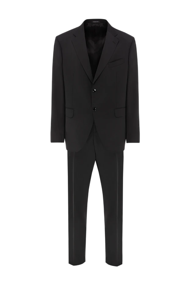Шерстяной костюм черный с прямыми брюками и пиджаком на двух пуговицах - фото 1