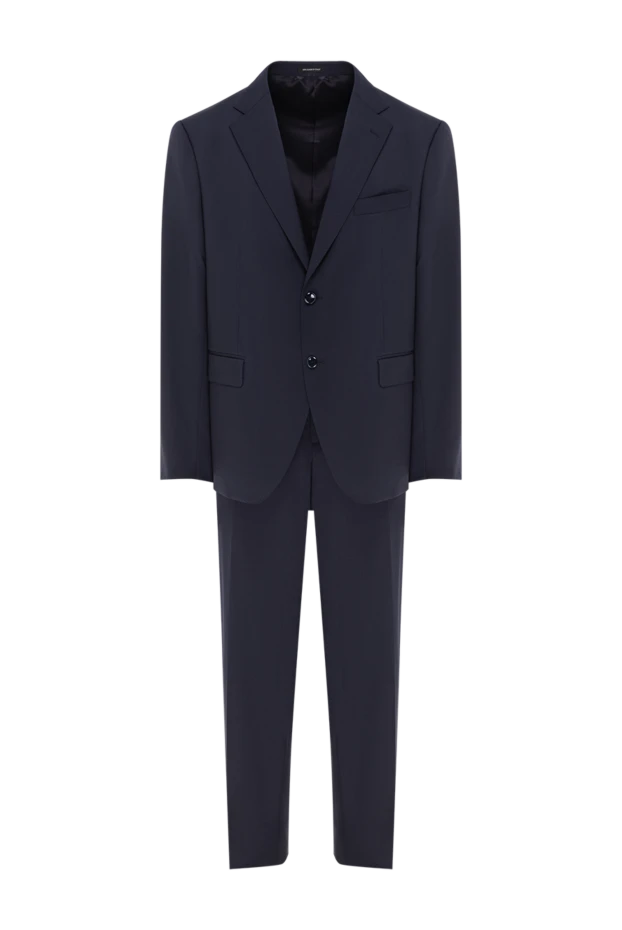 Костюм деловой мужской из чистой шерсти глубокого синего цвета - фото 1