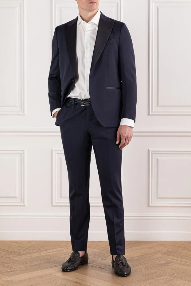 Sartoria Latorre ерлерге арналған қара көк түсті жүннен жасалған смокинг, атласты лапельдері 190243 - фото 2