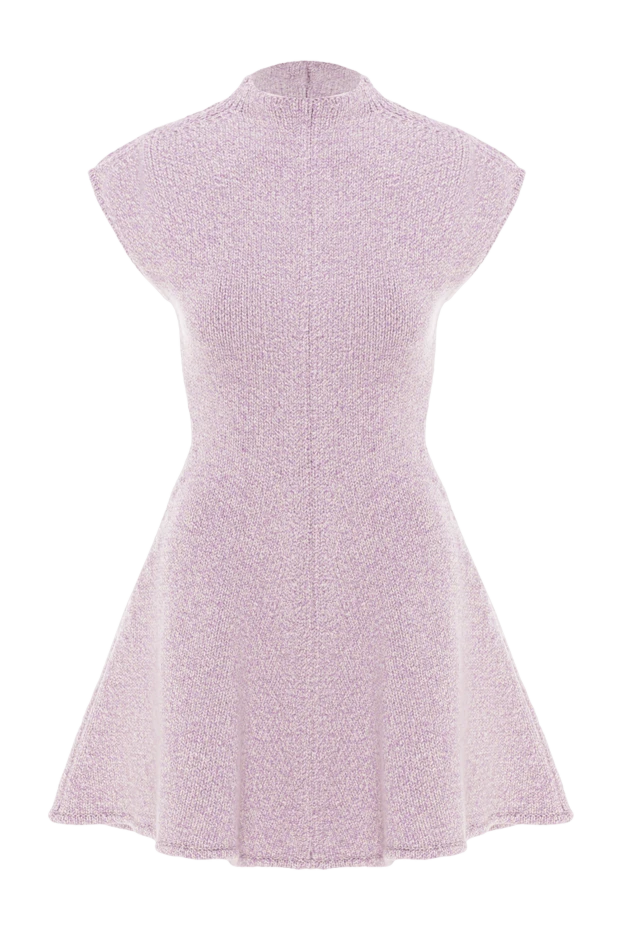 Платье из кашемира фиолетового цвета с коротким рукавом и расклешенной юбкой - фото 1