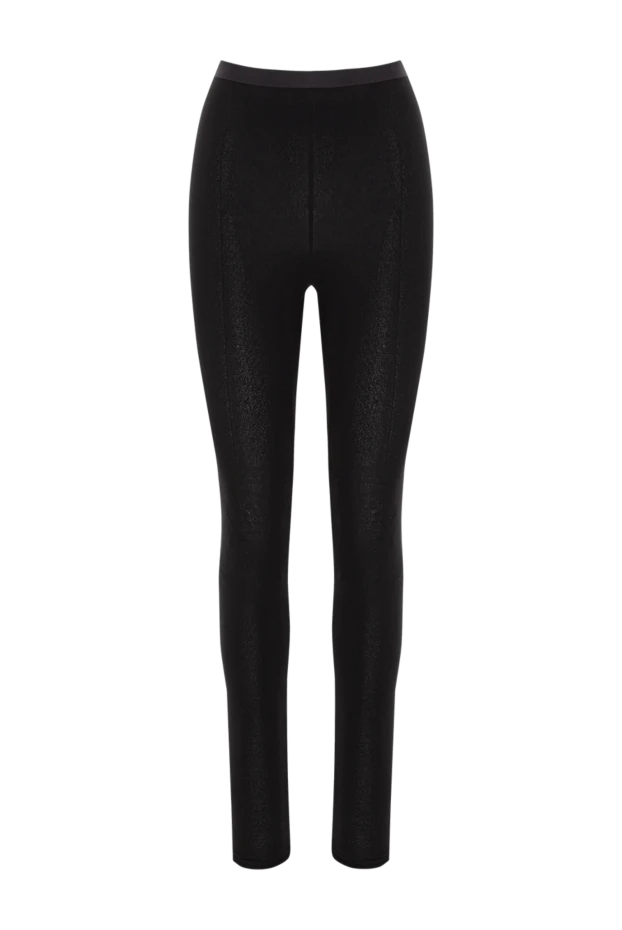 Women's black leggings with leather effect and high waist - photo 1
