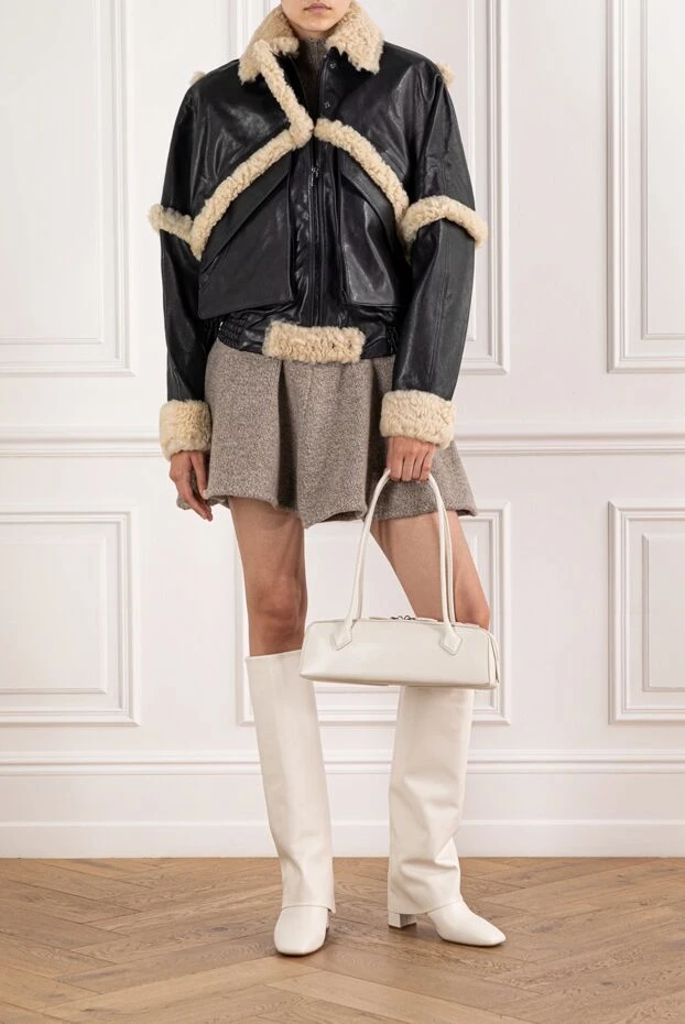 Magda Butrym black bomber jacket with white sheepskin trim women's 190253 - photo 3