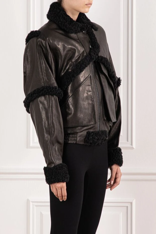 Magda Butrym қара қой терісінен тігілген әйелдерге арналған қара бомбардир 190254 - фото 3