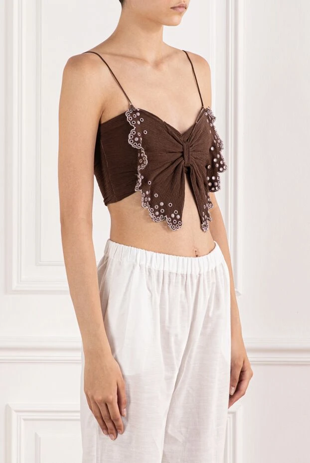 Isabel Marant топ из хлопка и шелка шоколадного цвета с бантовым декором и тонкими бретелями
 190255 - фото 3