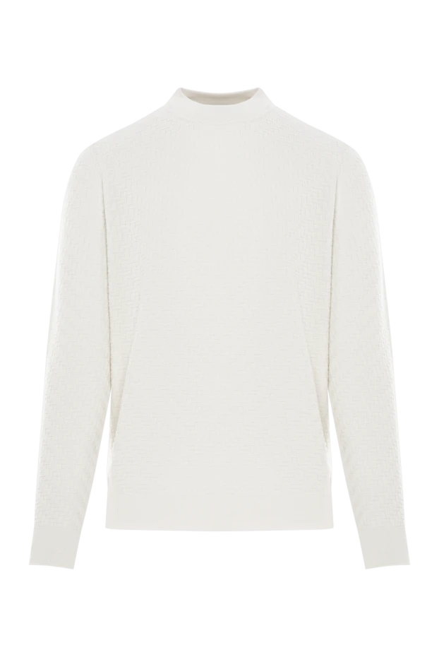 Текстуралы өрнегі және тік жағасы бар ақ мақтадан жасалған джемпер - фото 1