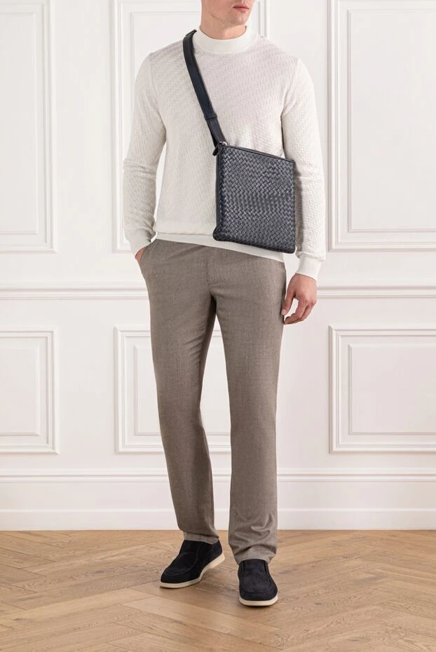 Текстуралы өрнегі және тік жағасы бар ақ мақтадан жасалған джемпер - фото 2