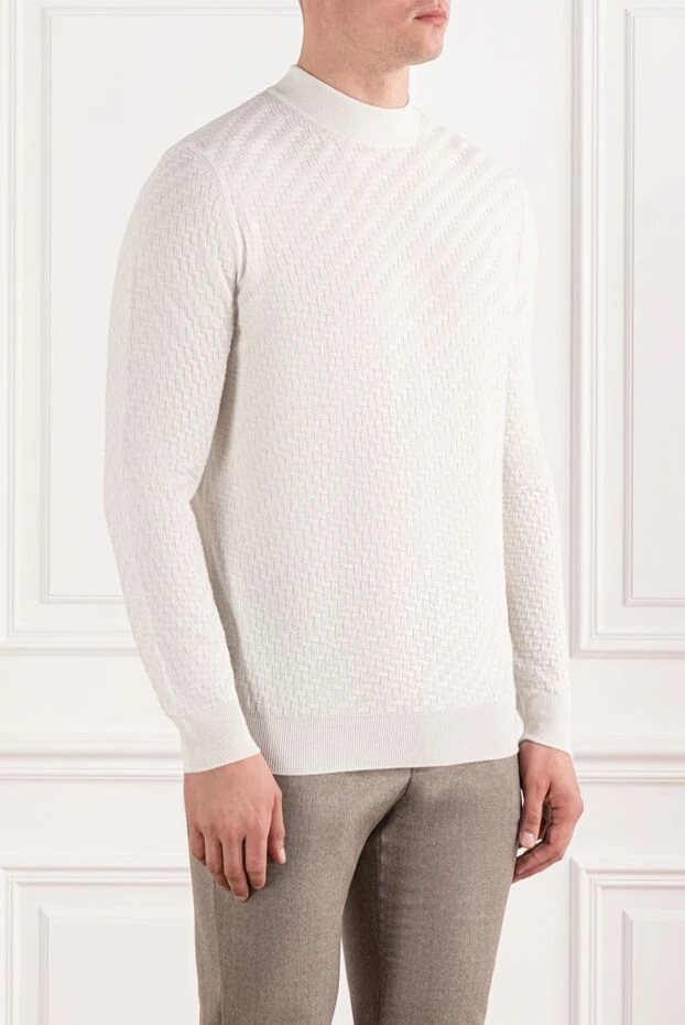 Corneliani white cotton jumper with textured pattern and stand-up collar 190341 - photo 3