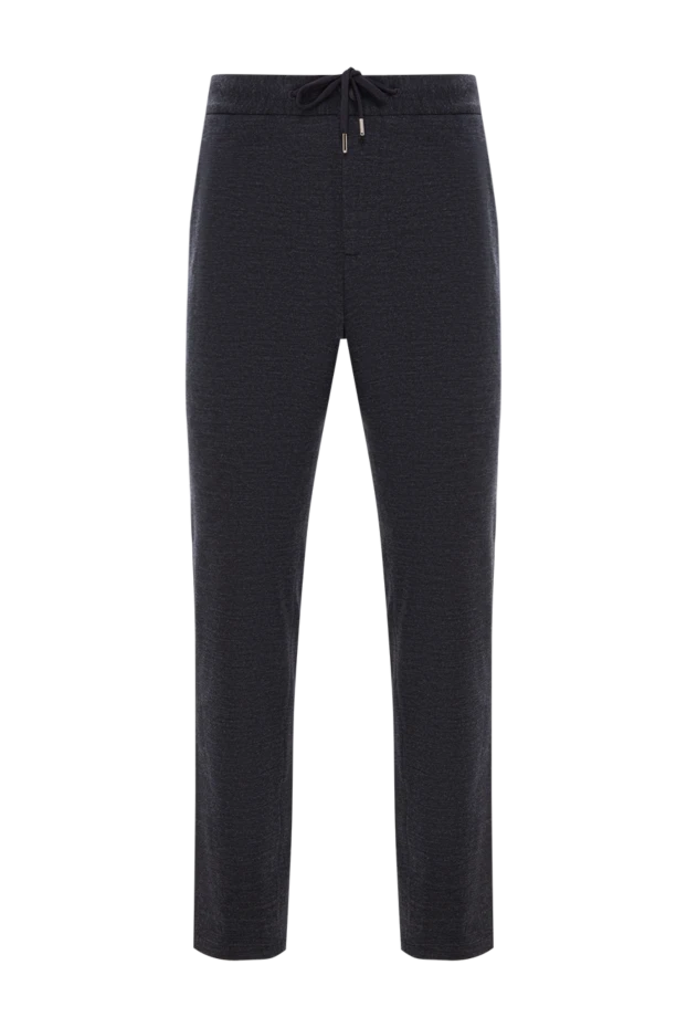 Dark blue men's straight-leg trousers with drawstring - photo 1
