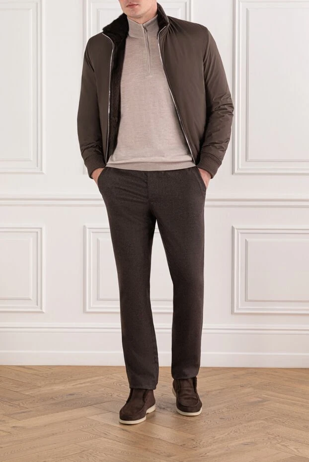 Cesare di Napoli брюки мужские шерстяные с кашемиром тёплого коричневого оттенка 190344 - фото 2