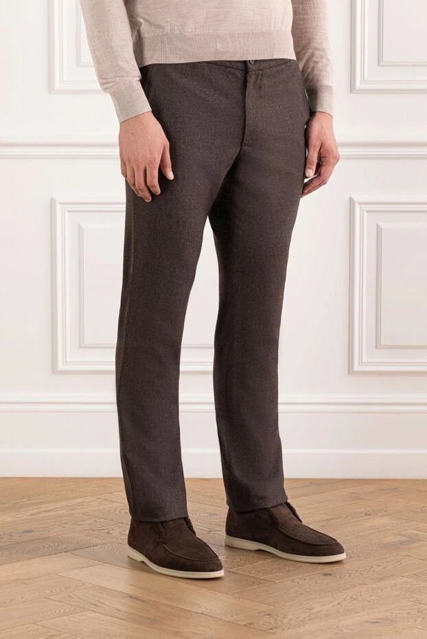 Cesare di Napoli жылы қоңыр реңктегі кашемирден жасалған жүннен ерлер шалбары 190344 - фото 3