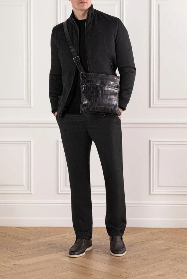 Cesare di Napoli ерлерге арналған қара кашемирден жасалған жүннен жасалған жылы шалбар
 190345 - фото 2