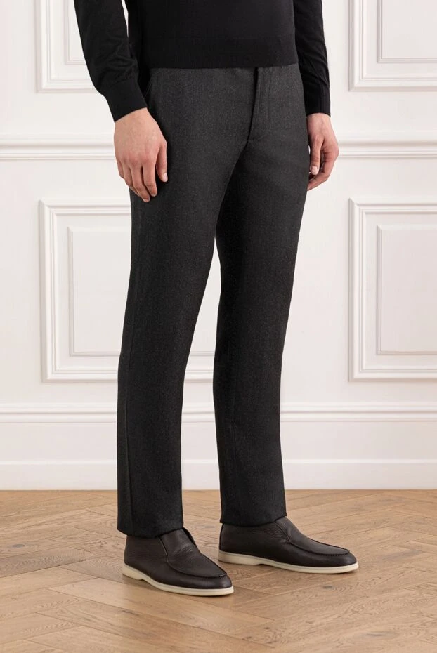 Cesare di Napoli ерлерге арналған қара кашемирден жасалған жүннен жасалған жылы шалбар
 190345 - фото 3