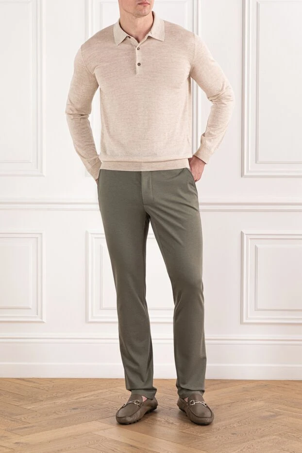 Cesare di Napoli зәйтүн реңкіндегі белдік белдігі бар ерлер тік шалбары 190346 - фото 2