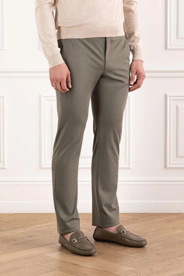 Cesare di Napoli зәйтүн реңкіндегі белдік белдігі бар ерлер тік шалбары 190346 - фото 3