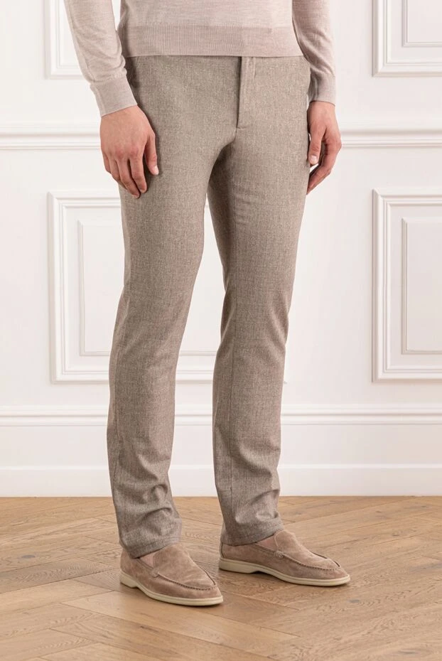 Cesare di Napoli ашық бежевый реңктегі жүн мен кашемирден тігілген ерлер жылы шалбары 190347 - фото 3