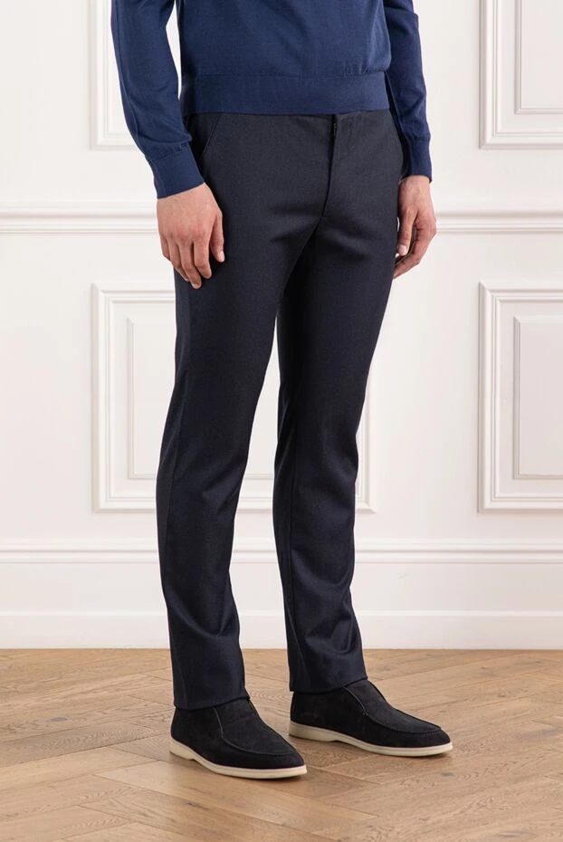 Cesare di Napoli ерлерге арналған қара-көк түсті жүн және кашемир шалбары, белдік бауы бар
 190349 - фото 3