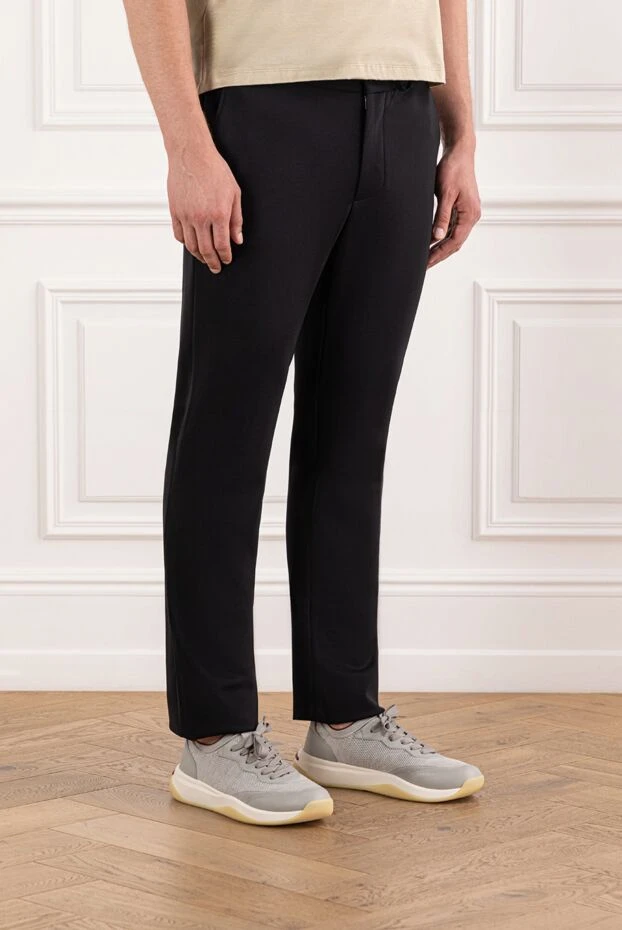 Cesare di Napoli ерлерге арналған қара түсті, белдік белдігі бар ыңғайлы кесілген шалбар 190350 - фото 3