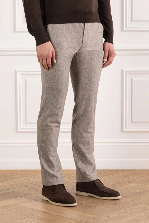 Cesare di Napoli белінде иірілген жіпті жүннен жасалған бежевый ерлер шалбары
 190352 - фото 3