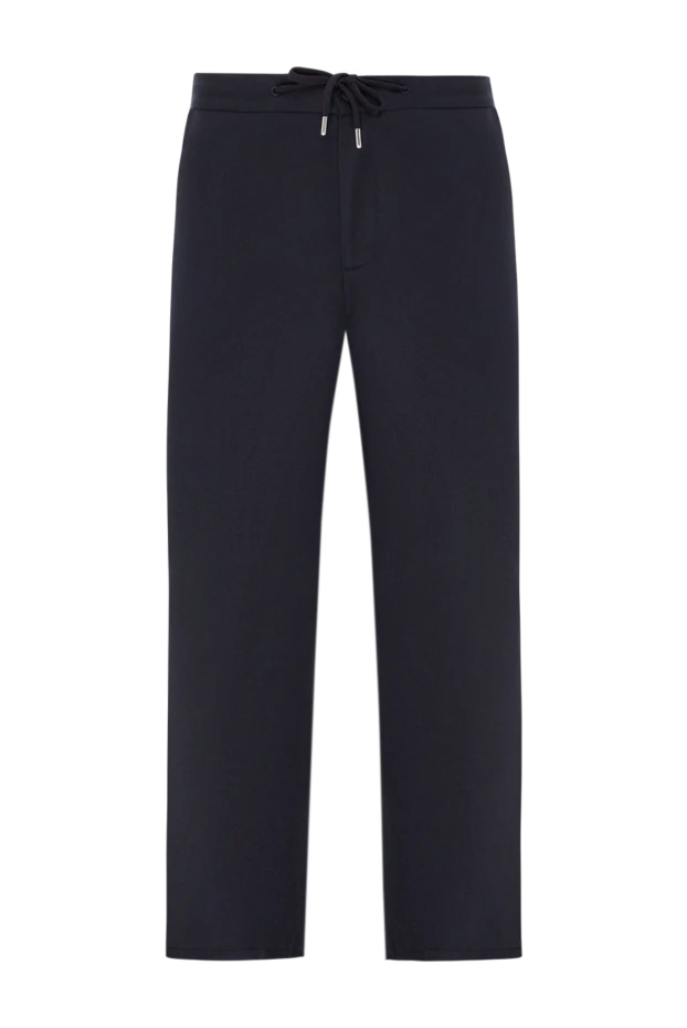 Мужские брюки темно-синие с поясом на кулиске и лаконичным силуэтом - фото 1