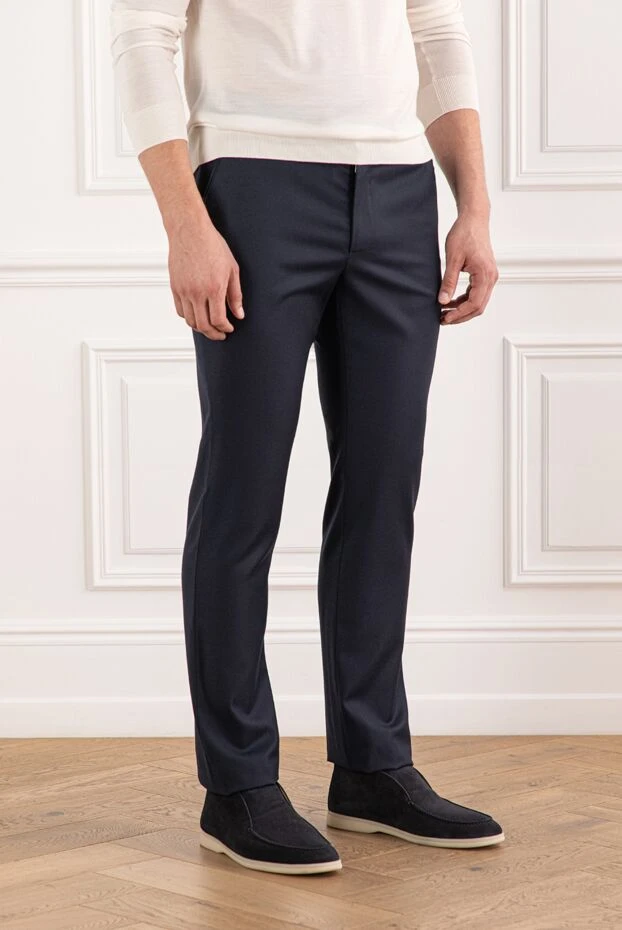 Cesare di Napoli ерлерге арналған қара көк шалбар, белдік баумен және қысқа силуэтпен 190357 - фото 3