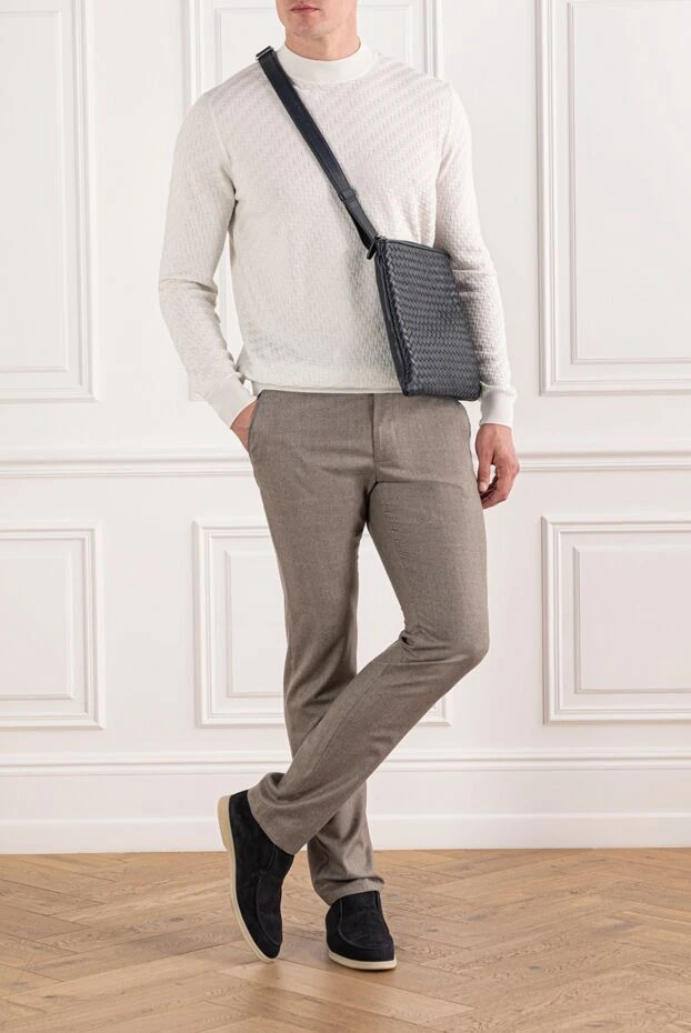 Cesare di Napoli ерлерге арналған сұр-бежевый жүннен жасалған белдік белдігі бар шалбар
 190361 - фото 2