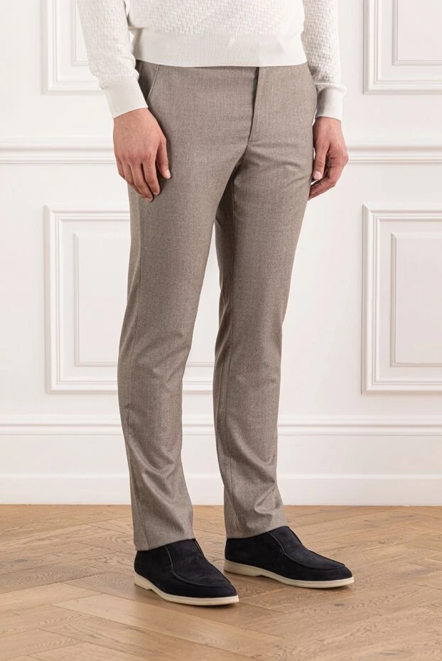 Cesare di Napoli ерлерге арналған сұр-бежевый жүннен жасалған белдік белдігі бар шалбар
 190361 - фото 3