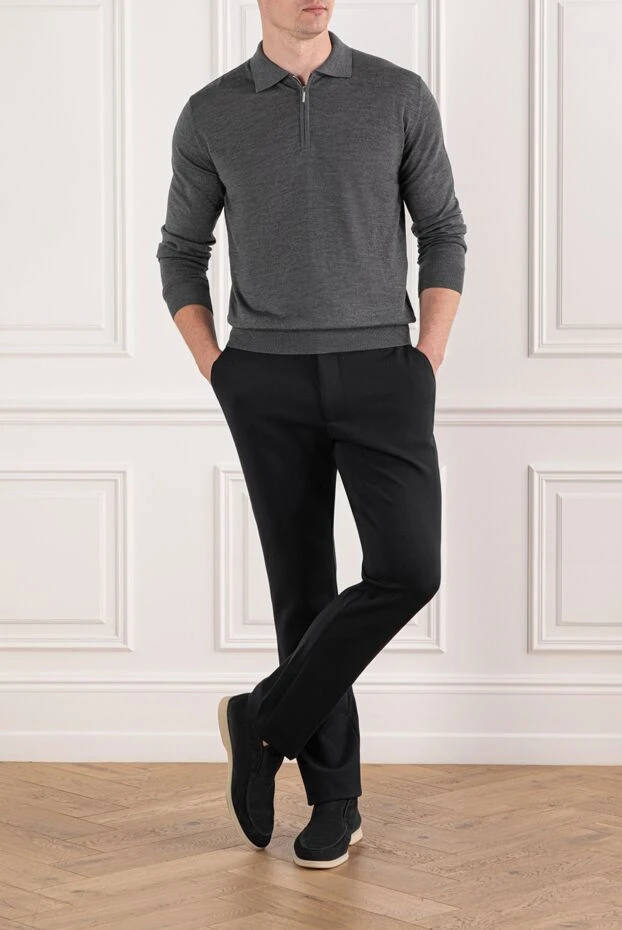 Cesare di Napoli ерлерге арналған көгілдір жүннен, белі тарылмалы шалбар 190362 - фото 2